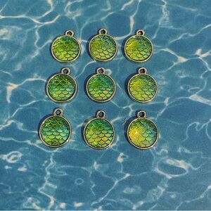 9pc Mermaid Circle Charms - Silver/Green - NWOT
